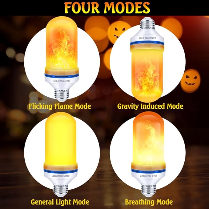 CPPSLEE Upgraded LED Flame Light Bulbs, 4 Modes Flickering Light Bulbs, E26 Base Fire Flame Bulb for Halloween Decorations Outdoor, Christmas Lights Patio Indoor Home Decor (Yellow, 1 Pack)