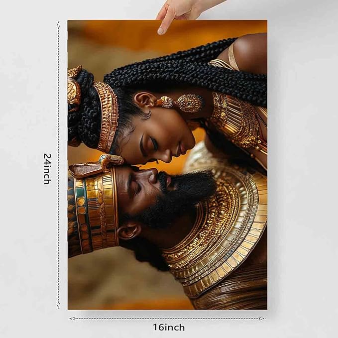 African American Wall Art Canvas King And Queen Wall Art Portrait Black Men And Women Painting Love Black Couple Painting Gold Crown African Woman Picture Abstract Living Room Decor 16x24inch No Frame