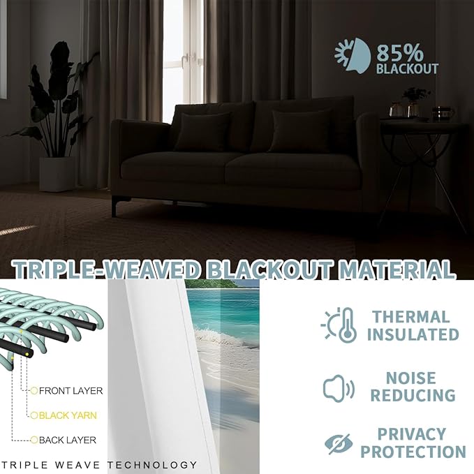 Beach Blackout Curtains for Girls Boys Teens Home Decor, Tropical Summer Scene Ocean Island Palm Tree Grommet Thermal Insulated Drapes Darkening Window Curtain for Bedroom Living Room, 84 x 84 Inch