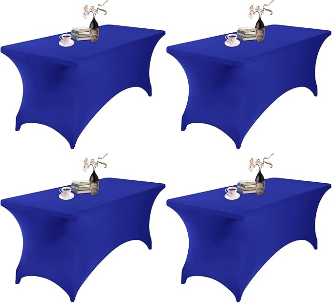4Pack Spandex Waterproof Table Covers 6ft,Spandex 6ft Waterproof Table Cover for Party,Wedding, Banquet, and Events(Royal Blue)