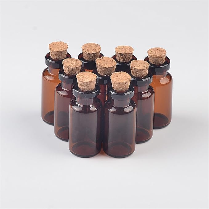 2ml Amber Glass Vials with Cork Empty Brown Tiny Glass Jars Mini Glass Bottles Vials Jars Containers 50units (50, 2ML)