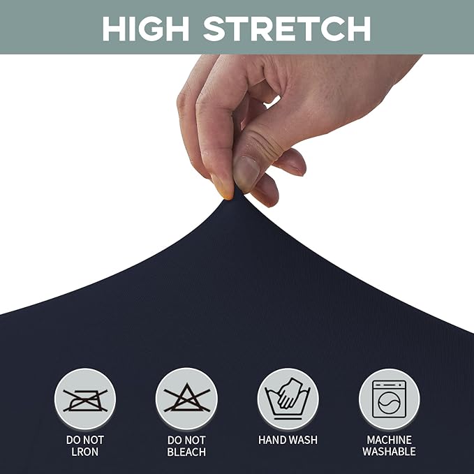 CWK 8FT Waterproof Stretch Spandex Table Cover for Rectangular Tables - Elastic Fitted Tablecloth for Folding Tables,Wrinkle Resistant Table Cloth for Parties, Weddings, Banquets & Events (Navy Blue)