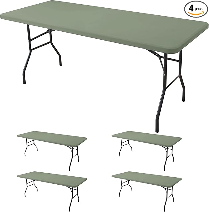 Fitted Tablecloth for 6 Foot Rectangle Tables-4 Pack Sage Elastic Outdoor Picnic Table Cover-Spandex Stretch Folding Table Cloths 6 ft for Camping Dining Room Patio Kitchen Banquet Party