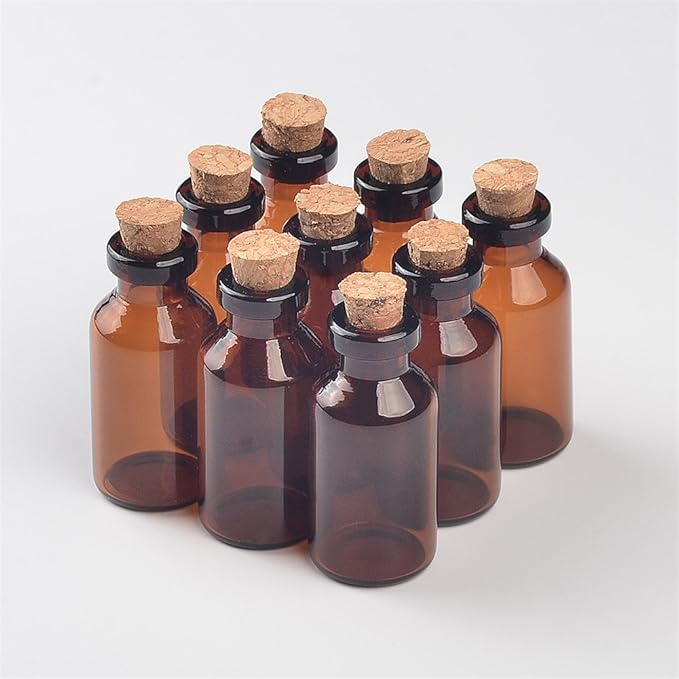 18x40x7mm 5ml Mini Brown Glass Jars with Cork Empty Tiny Glass Jars Gift 5ml Glass Bottles Vials 12units (12, 5ML)