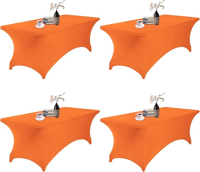 4Pack Spandex Waterproof Table Covers 8ft,Spandex 8ft Waterproof Table Cover for Party,Wedding, Banquet, and Events(Orange)