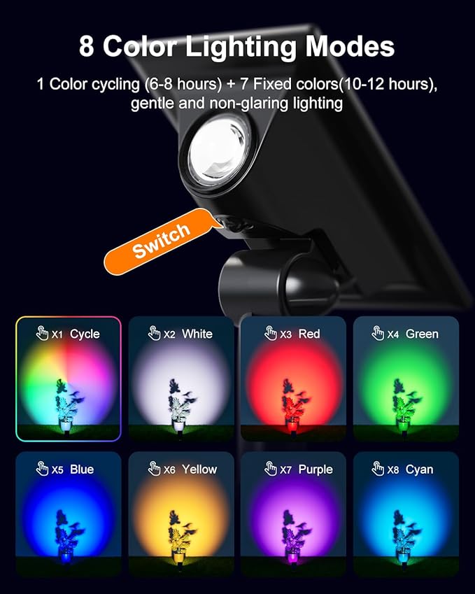 6 Pack Color Changing Solar Power Spot Lights for Halloween Decorations, Skeletons, Tombstones, Ghost, Outdoor Waterproof LED Landscape Spotlight Lamp for Outside Yard, Tree, Flag, Garden, Statues
