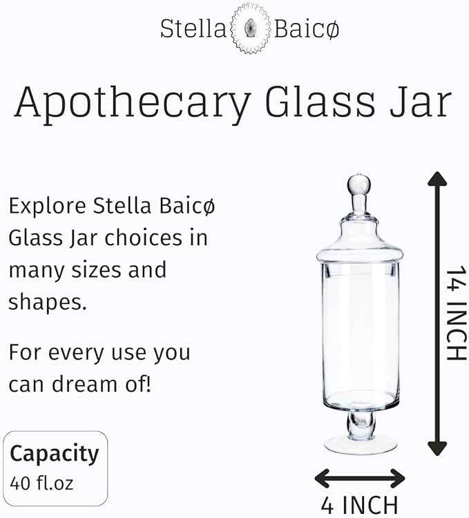 Clear Glass Apothecary Jars, Candy Jar with Lid, Elegant Decorative Jars for Wedding and Party