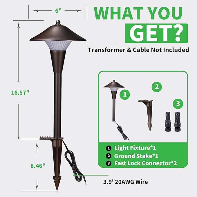 Pathway Landscaping Lighting, Low Voltage 5cct Modes Garden Path Light LED 12V, Outdoor Waterproof Sidewalk Lights, 5W 200LM Oil Rubbed Bronze Aluminum for Outside Walkways Yard (12 Pack)