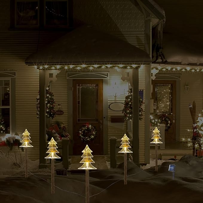 Christmas Solar Pathway Lights Outdoor Decorations,Xmas Tree Lights Waterproof Led Garden Stake Light for Walkway Yard Lawn Porch Holiday Decor 5-Pack (Small Tree, 5 Pack)