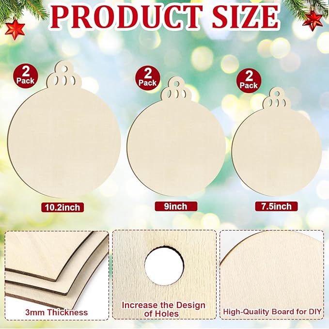 Hollow Wooden Ball Ornaments for Paint Christmas Decorations Cutouts Unfinished 6Pack, Wood Bell for Crafts DIY Blank Cutouts Ornament Winter New Year Decorations 3 Size