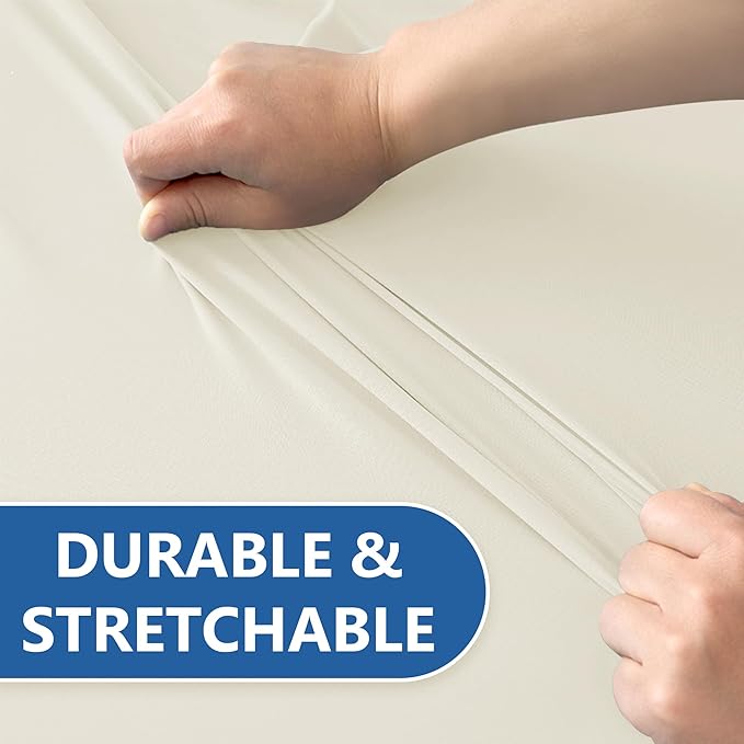 Fitted Tablecloth for 8 Foot Rectangle Tables-4 Pack Cream Elastic Outdoor Picnic Table Cover-Spandex Stretch Folding Table Cloths 8ft for Camping Dining Room Patio Kitchen Banquet Party
