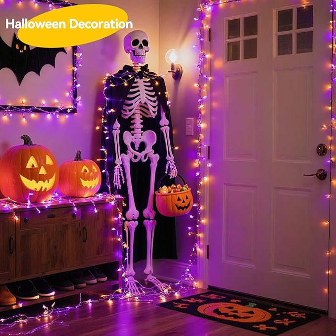 4 Pack 60LED Halloween Fairy Lights Battery Operated - 20FT Twinkle Lights with 2 Lighting Modes Indoor, Waterproof Led Fairy String Lights for Christmas, Bedroom, Dorm, DIY Decor, Purple & Orange