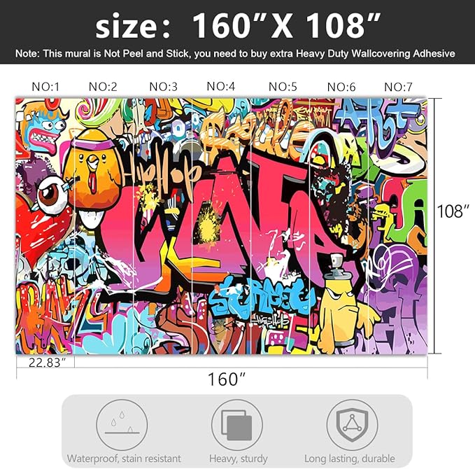 '-Street Art Graffiti Wallpaper Fabric Wallpaper Living Room Bedroom Bathroom Boys Girls Children's Room Abstract Large Wall Mural- 160"x108"( not Peel and Stick)
