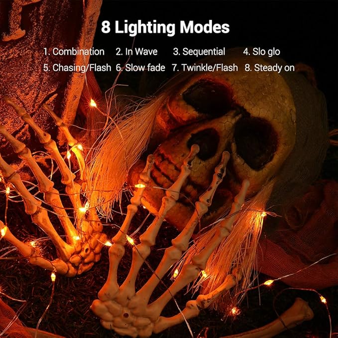 BrizLabs Orange Fairy Lights, 19.47ft 60 LED Orange Halloween String Lights, 8 Modes Battery Fairy Light with Remote, Indoor Outdoor Starry Twinkle Light for DIY Home Bedroom Patio Holiday Party Decor