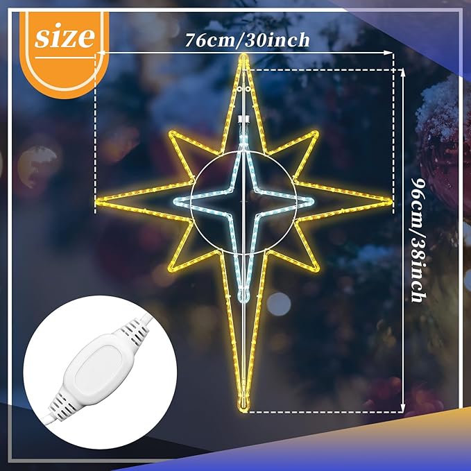 51'' Christmas Star of Bethlehem LED Star Hanging Lights Nativity Holy Family Light for Door Window Porch Wall Decoration Plug Operated Lighted Hanging Tree Topper(White, Warm Light)