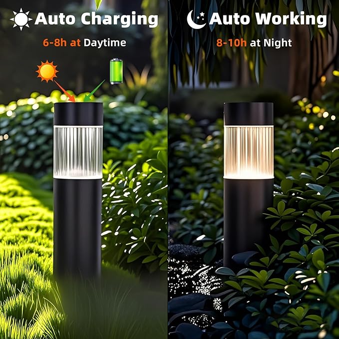 Solar Pathway Lights Outdoor Waterproof, 4 Pack Stainless Steel Stake Lights, Bright 35LM 3000K Warm White LED, IP65 Auto On/Off Landscape Lighting for Garden, Yard, Lawn, Walkway, Patio, Driveway