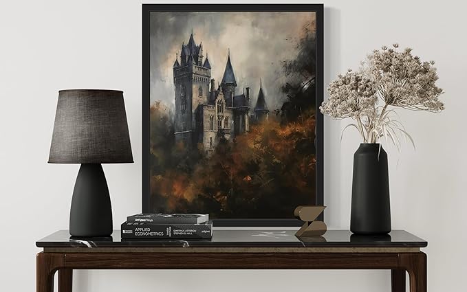 Old Castle Poster Art Print, Halloween Scary Vintage Wall Art Academia Spooky Painting Decoration for Horror Prints, Gothic Posters Bedroom Decor 89 (Old Castle, 8 x 10 inches, Black Frame)