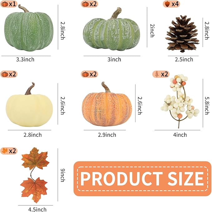 15 PCS Mini Pumpkin Decor - Plastic Pumpkins Fall Decor for Halloween Thanksgiving Artificial Pumpkins Fall Home Decor