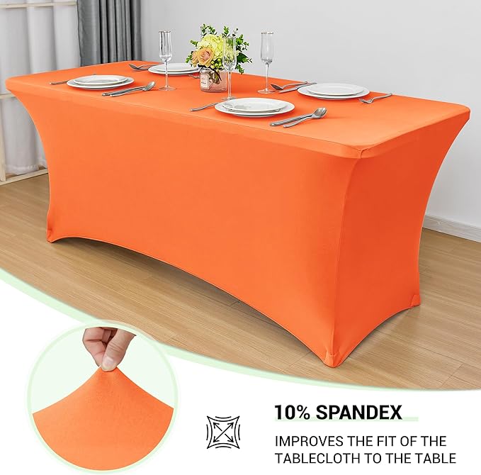 Obstal 4Ft Stretch Spandex Table Cover for Standard Folding Tables - 2 Pack Universal Rectangular Fitted Tablecloth for Party, Banquet, Events, Trade Show (Orange, 48L x 24W x 30H Inches)