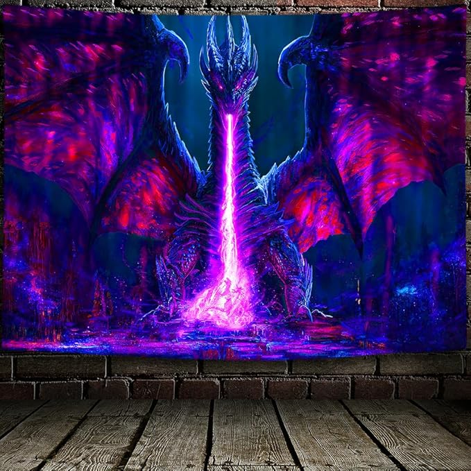 ADDWel Blacklight Dragon Tapestry, Cool Evil-Dragon Tapestry Glow In The Dark, UV Reactive Black Light Posters Wall Hanging for Bedroom Dorm Living Room Backdrop Decor