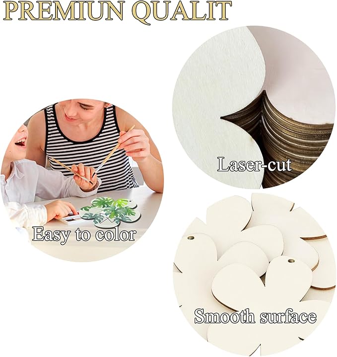 FCECOR 100PCS 4" Wooden Flowers for Crafts, Wood Flowers for Crafts Cutout Slices, Unfinished Ornaments for wood flower cutouts for Painting School DIY Crafts Projects, Party, Wedding, Christmas Decor