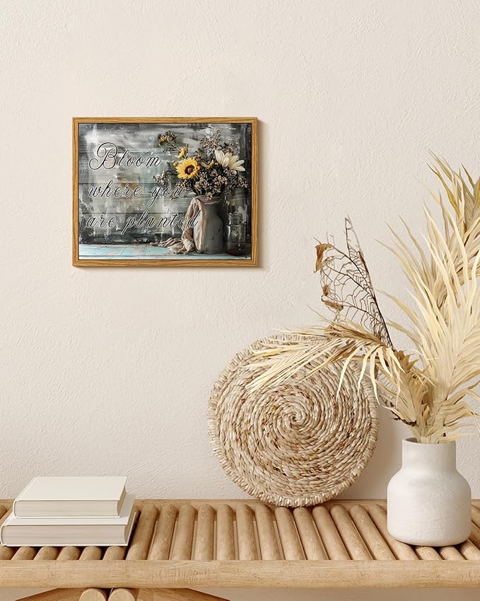 VIYYIEA Framed Canvas Wall Art Home Decor Bathroom Decor Farmhouse Flower Pictures and Quote Wall Decor Bath Canvas Prints Rustic Painting Aesthetic Home Decor for Living Room Bedroom Kitchen 8x10in
