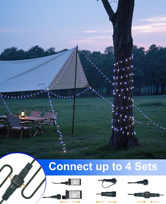 80FT 240 LED Christmas Lights Outdoor, Plug in Christmas Tree Lights Waterproof, 8 Modes & Timer, Connectable Green Wire String Light for Indoor Home Garden Party Holiday Decorations, Blue White