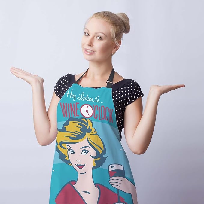 Kiss the Cook Apron Men Wine O’clock Funny Aprons for Women for Cooking Restaurant BBQ Painting Crafting Gardening 27” (W) x 31” (H), Waterproof Aprons