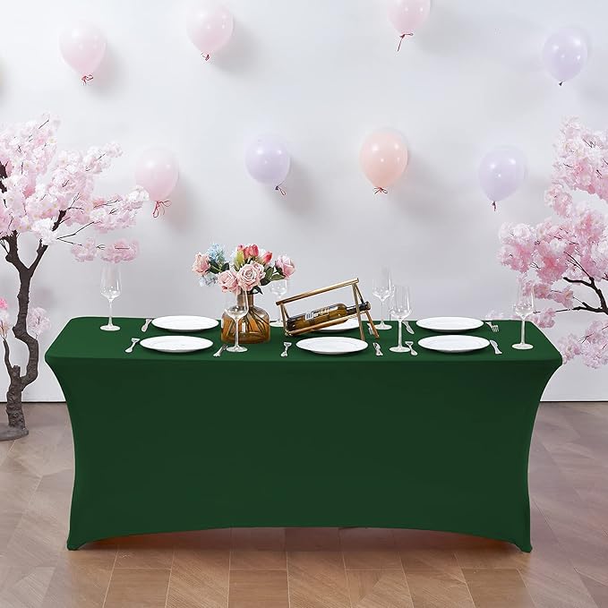 CWK 6FT Waterproof Stretch Spandex Table Cover for Rectangular Tables - Elastic Fitted Tablecloth for Folding Tables,Wrinkle Resistant Table Cloth for Parties,Weddings,Banquets&Events(Blackish Green)