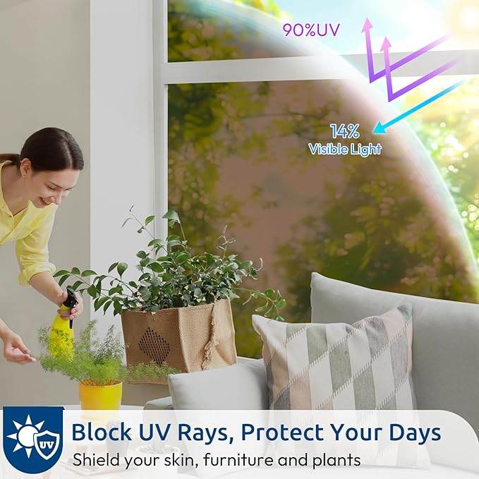 rabbitgoo Window Privacy Film One Way Window Tint for Home, Removable Reflective Heat Sun Blocking Anti UV Glass Door Covering, Mirror Tinting Film House Office, 23.6 in X 6.5 Feet, Brown Silver