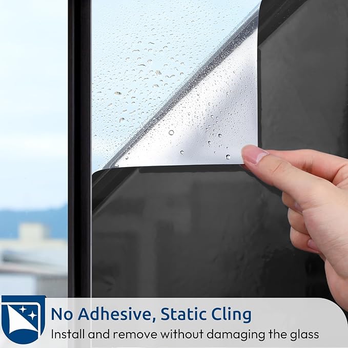 rabbitgoo Window Privacy Film One Way Window Tint for Home, Removable Reflective Heat Sun Blocking Anti UV Glass Door Covering, Mirror Tinting Film House Office, 29.5 in X 6.5 Feet, Black Silver
