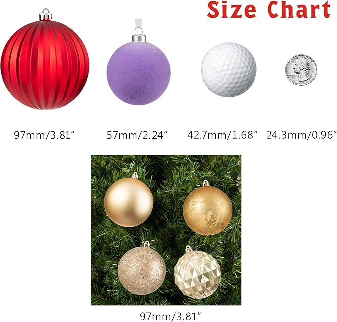 Every Day is Christmas 20ct Christmas Ornaments, Shatterproof Christmas Tree Ornaments Set, 92cm/3.6" Christmas Balls Decoration
