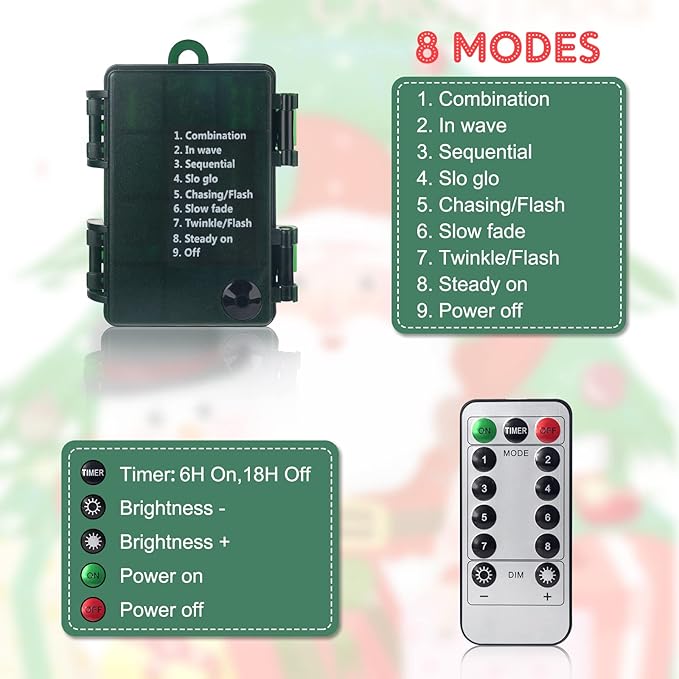 2Pack 50 LED Battery Operated Christmas Lights 17.7 FT, Multicolor Waterproof Mini String Lights with 8 Lighting Modes,Timer, Remote Control, for Tree, Christmas Decoration, Outdoor, Indoor