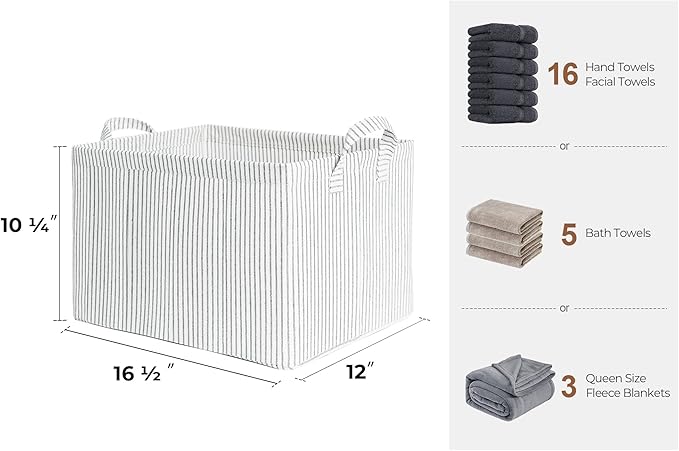 StorageWorks Storage Bins, Fabric Storage Bins for Shelves, Large Storage Baskets with Metal Frame, Closet Baskets and Bins with Handles, Gray and White Stripes, 2-Pack