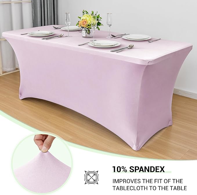 Obstal 8Ft Stretch Spandex Table Cover for Standard Folding Tables - 2 Pack Universal Rectangular Fitted Tablecloth for Party, Banquet, Events, Trade Show (Light Pink, 96L x 30W x 30H Inches)