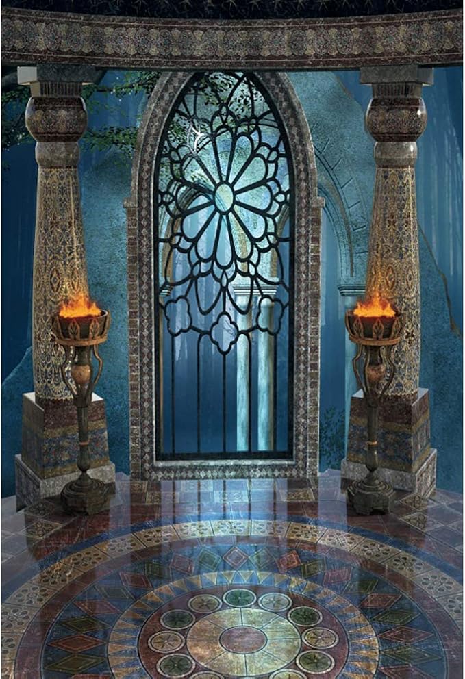 Renaiss 4x6ft Medieval Castle Backdrop for Photoshoot Portrait Pillar Torch Gothic Stone Tower Ancient Old Fortress Interior Photography Background Halloween Party Decor Wallpaper Photo Studio Props