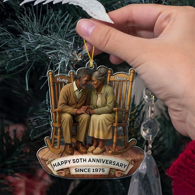 Happy 50th Anniversary Ornament Gift for African American Mr & Mrs Grandparents, Personalized 50 Years Together Christmas Ornament 2025, Customized Text/Year & Names Ornaments for Wedding Anniversary