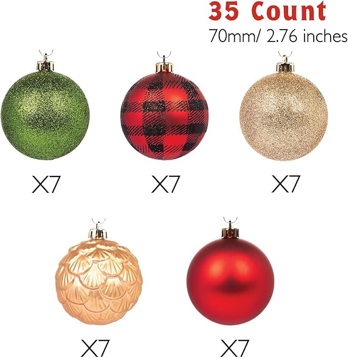 Every Day is Christmas Ornaments, Shatterproof Christmas Tree Ornament Set, Christmas Balls Decoration 35 Count (2.75"/70mm, Garden Country Woodland)