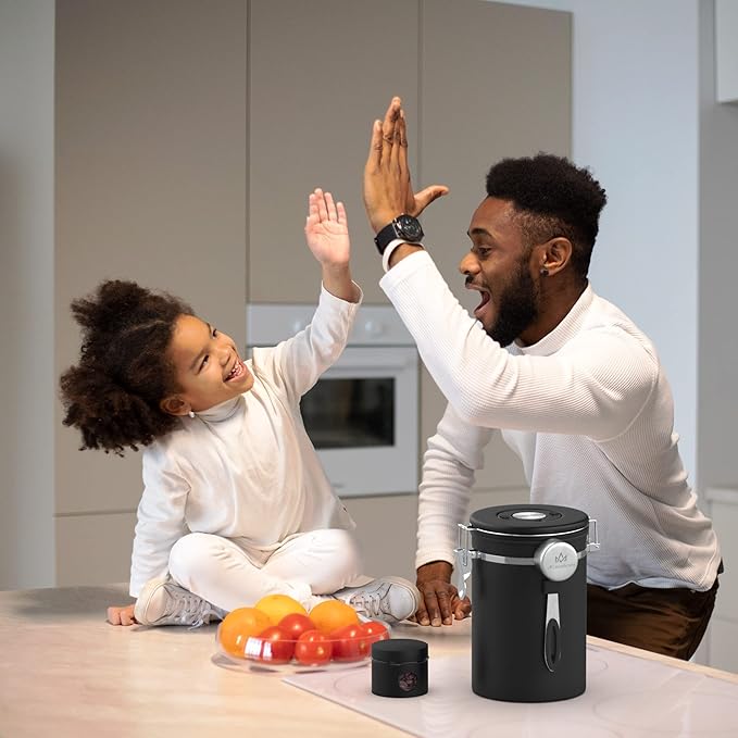 Coffee canister set for ground coffee with Date Tracker Travel Coffee jar,Stainless Steel Kitchen Food Airtight storage container for Coffee Beans or Grounds,Tea,Sugar (22oz-Black)