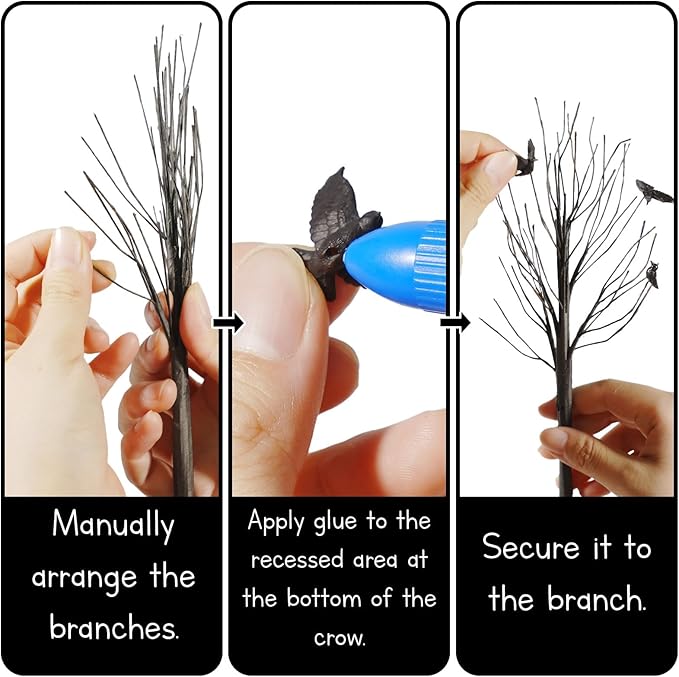 Warmtree 6 Pcs Halloween Village Trees Mini Decor Tree Artificial Tabletop Branch Trees, Halloween Village Accessories with Crows Figurine for Holiday Home Garden Office Festival Decor