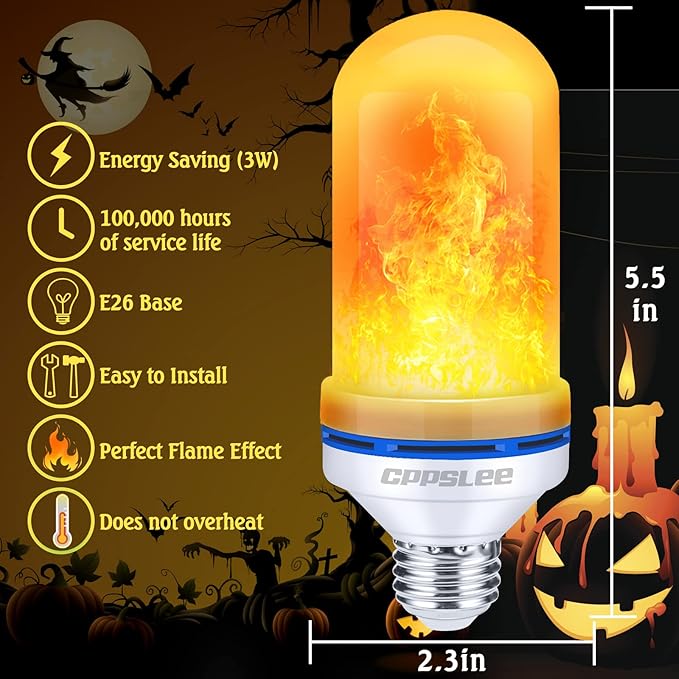 CPPSLEE Upgraded LED Flame Light Bulbs, 4 Modes Flickering Light Bulbs, E26 Base Fire Flame Bulb for Halloween Decorations Outdoor, Christmas Lights Patio Indoor Home Decor (Yellow, 1 Pack)