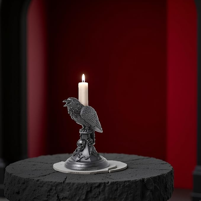 Halloween Decoration Candleholder Gothic Decor Black Candlestick Holder, Resin Ornament, Home Desktop Decoration, Christmas Decor, Party Favors, Dense Room Decor (Crow)