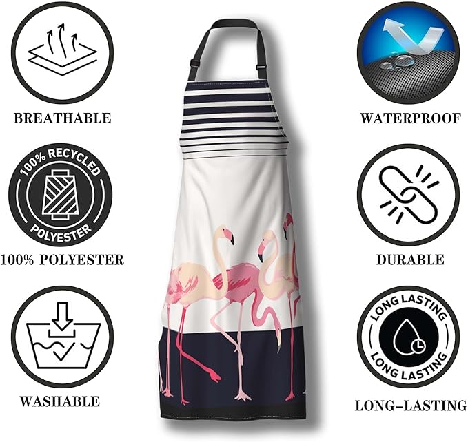 Garden Apron for Women Flamingo Mans Aprons for Kitchen Cooking Restaurant BBQ Painting Crafting Gardening 27” (W) x 31” (H), Waterproof Aprons