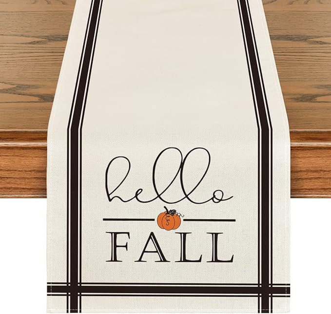 Artoid Mode Hello Fall Pumpkin Table Runner, Seasonal Harvest Vintage Thanksgiving Kitchen Dining Table Decoration for Indoor Outdoor Home Party Decor 13 x 90 Inch