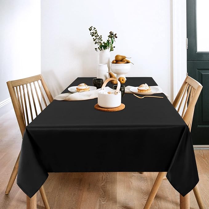 sancua 2 Pack Black Tablecloth 60 x 120 Inch, Rectangle 8 Feet Table Cloth - Stain and Wrinkle Resistant Washable Polyester Table Cover for Dining Tables, Buffet Parties and Camping