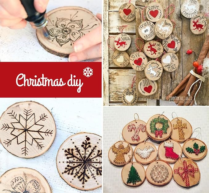 30 Pcs Wooden Discs for Crafts,3.1''-3.5'' Wood Circles for Crafts, Wood Slices for Painting DIY Christmas Ornaments Party Wall Home Wedding Decor