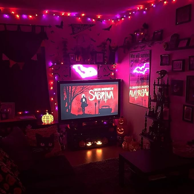 TW SHINE Purple and Orange Halloween Lights, 2 Pack 20FT 100 Count Incandescent Mini String Lights, Waterproof Halloween Decorations for Outdoor Indoor Patio Home Party Garden Yard Decor