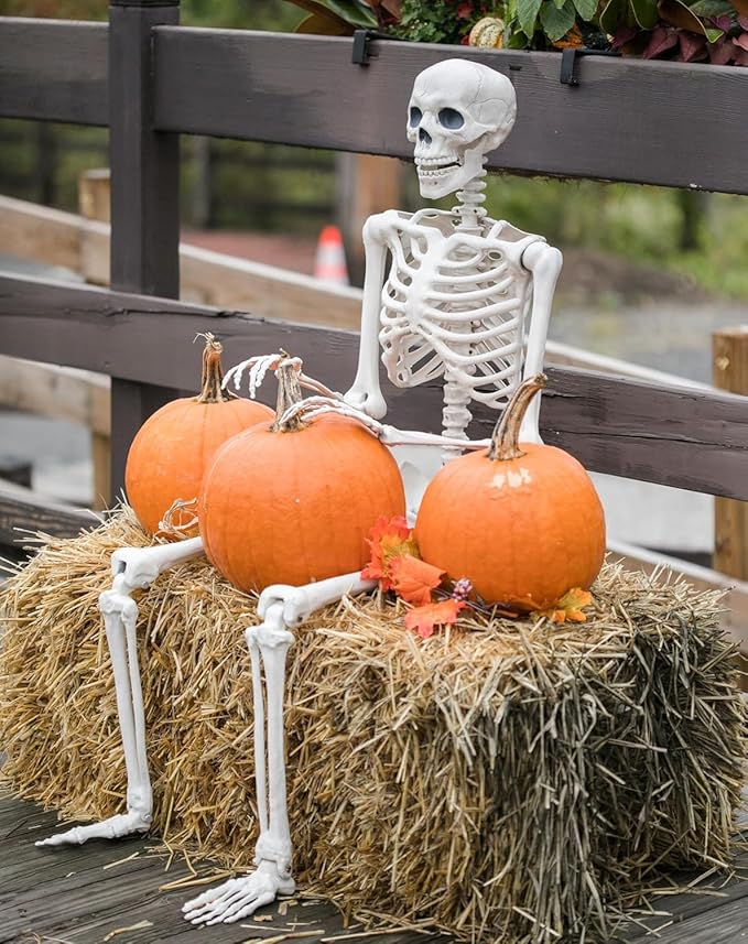 2 Pack 36" Halloween Skeleton - 3 ft Life Size Human Skeleton with Full Body Posable Joints - Spooky Scary Plastic Skeletons for Outdoor Decoration, Halloween Party Decor, Haunted House Props
