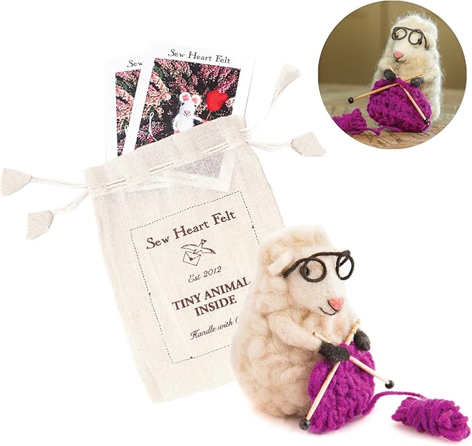 | Hand-Felted Knitting Nell Sheep | Organic Wool Home Decor | Fair Trade Plush Animal Ornament | Gift for Any Occasion | Perfect for New Spaces & Home Accessories