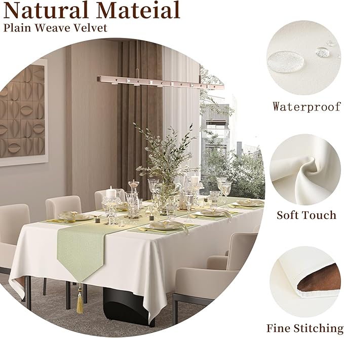 Rectangle Table Cloth 72''x54'' - Waterproof Heavy Thick Table Cover, Plain Weave Fabric Tablecloth for Kitchen Dining Room Wedding Party Tables Decor- Cream